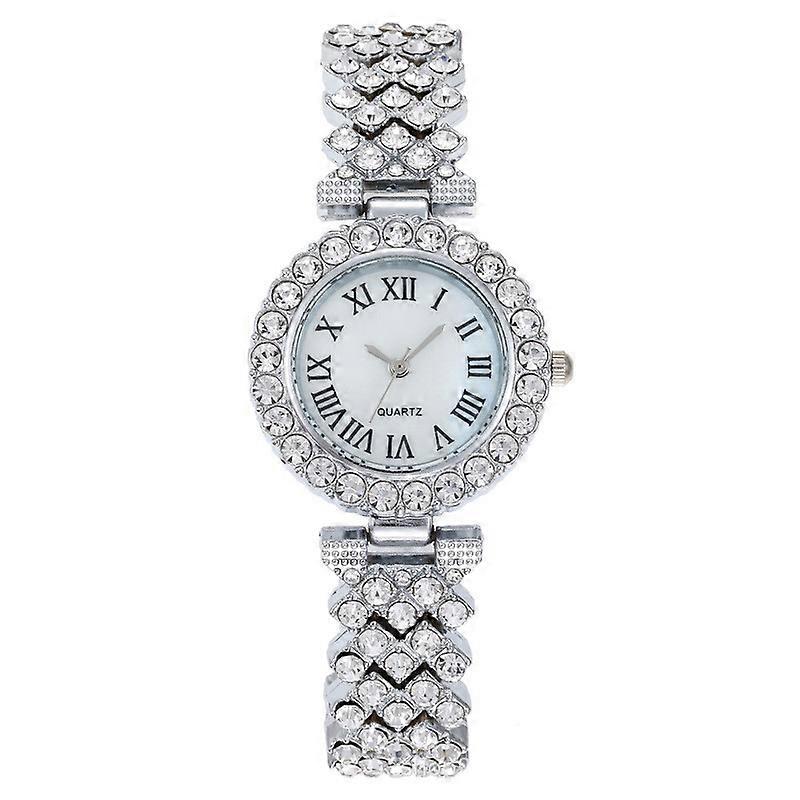 Roman Pattern Diamond Ladies Quartz Watch, Color: Silver