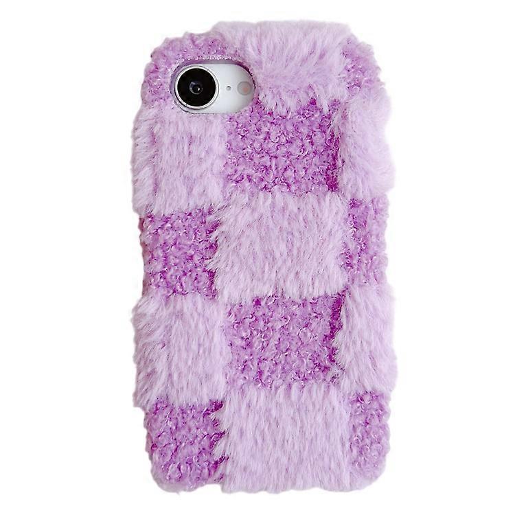Compatible For iPhone 16e Fluffy Case Checkered / Floral Pattern Winter Plush Inner TPU Phone Cover