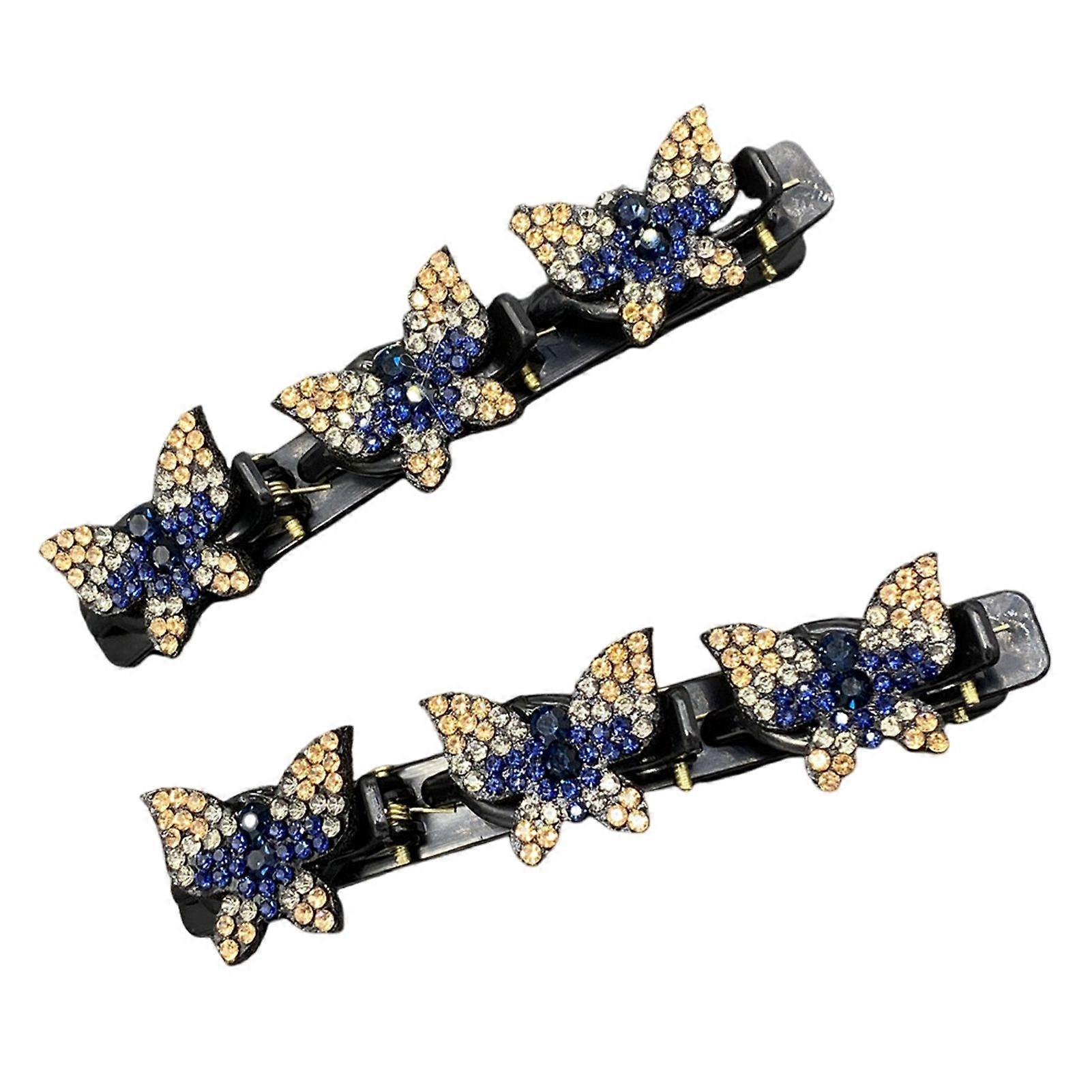 2 יחידות נשים סיכות שיער נוצץ דמוי קריסטל פרפרים תפאורה קליפים לשיער קלוע שכבה כפולה סיכות שיער באנג