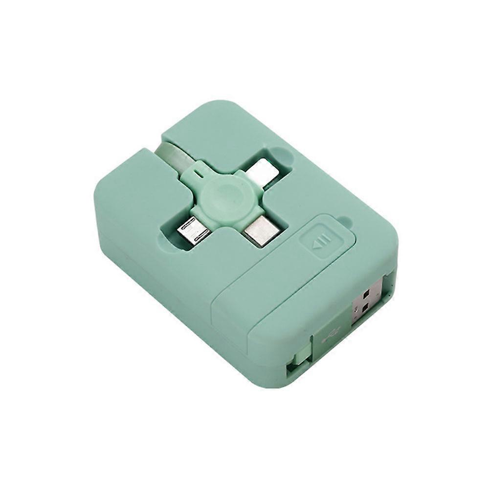Multi-Function Phone Holder 3-in-1 Retractable Charging Cable Type-C Android Apple Compatible Durable Portable Design Mint Green 1p