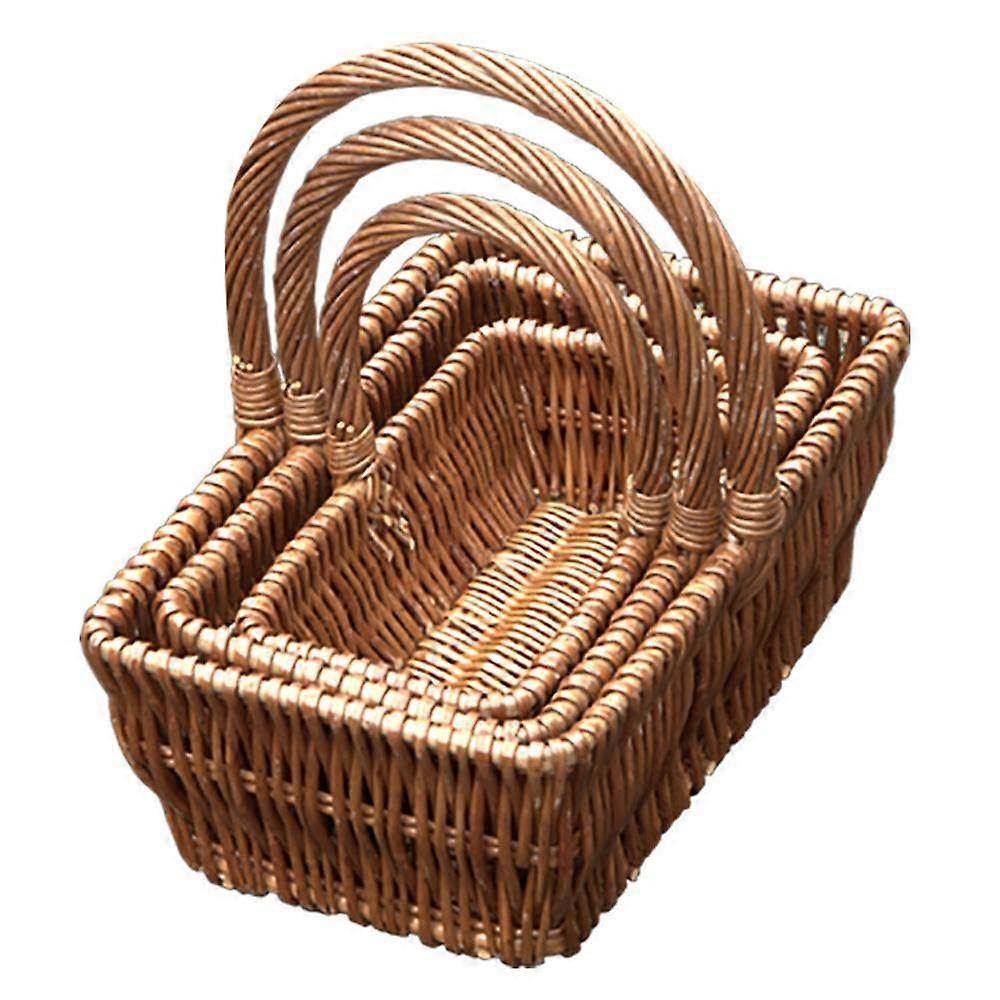 Set Of 3 Rectangular Gift Wicker Shopping Baskets