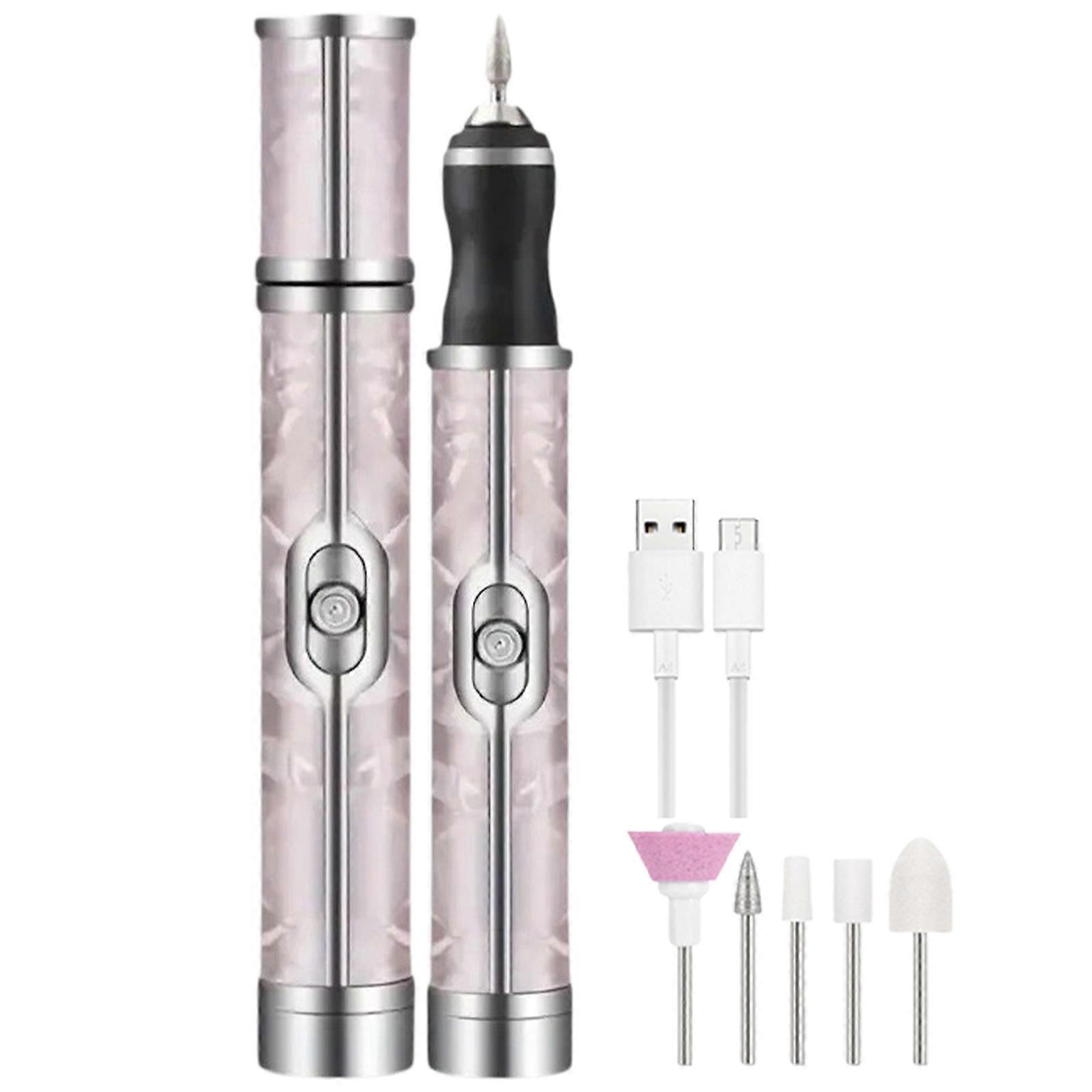 Broca de unhas recarregável com broca para unhas de gel acrílico Lima elétrica com velocidade de 15000RPM manicure sem fio pedicure rosa