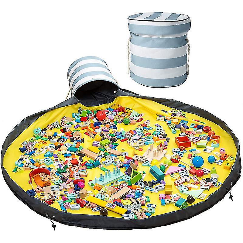 Kids Toy Portable Bucket Play Storage Drawstring Organizer Mat-eva Three-blue And White Single Layer