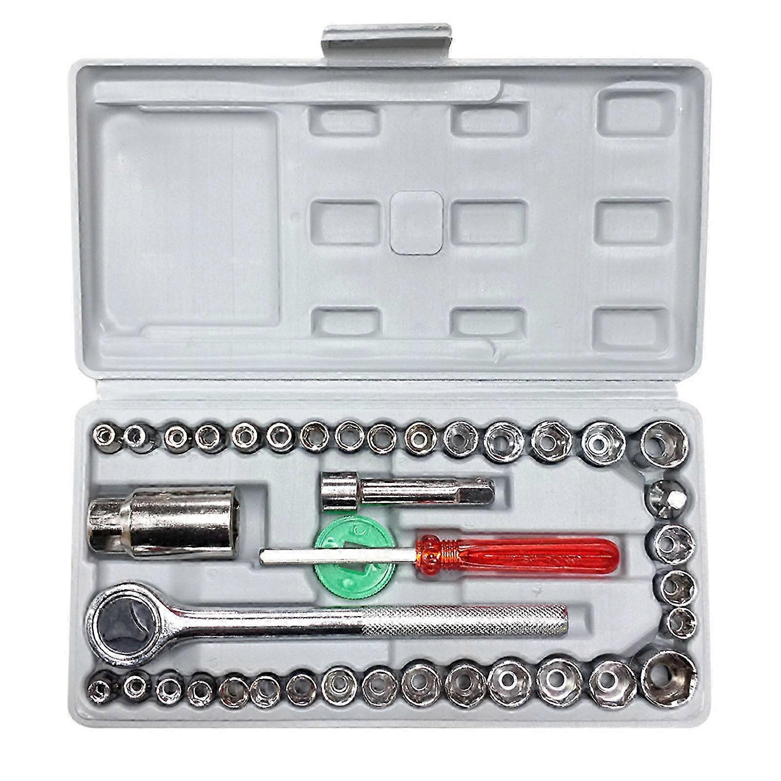 40Pcs Vedlikehold Vedlikehold Socket Spanner Sett Mirror Finish Robust Automotive Socket Wrench Kit