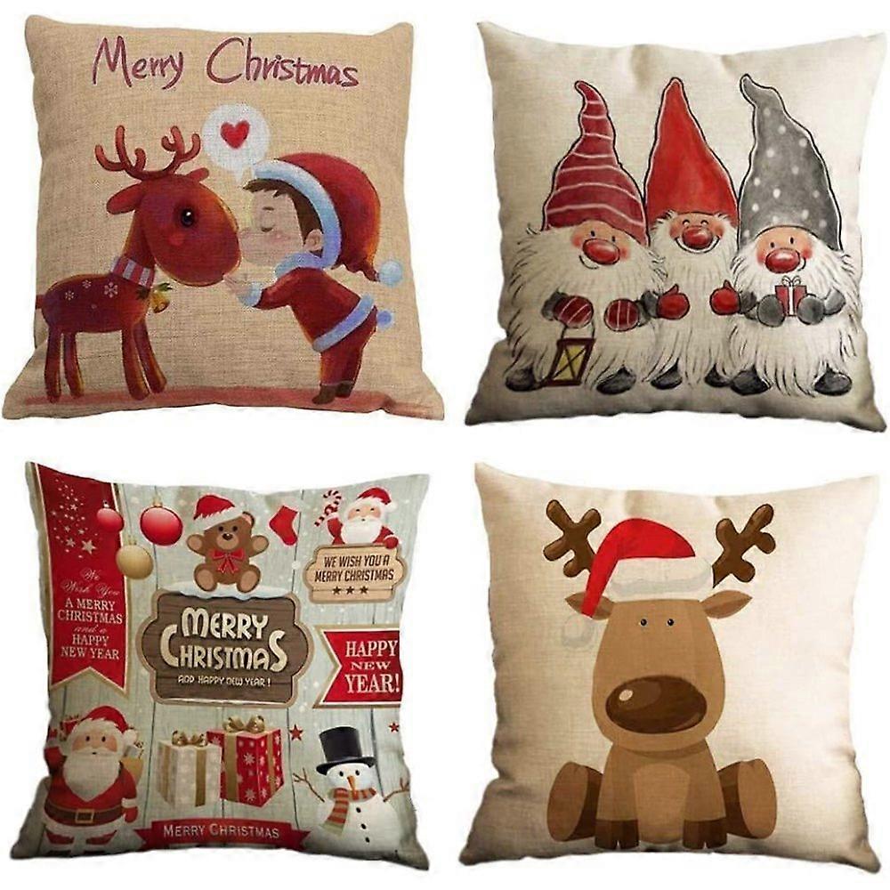 Polyester Fabric Square Pillowcase, Retro Flower Decorative For Festive Gift Ideas, Linen Material Set Of 4