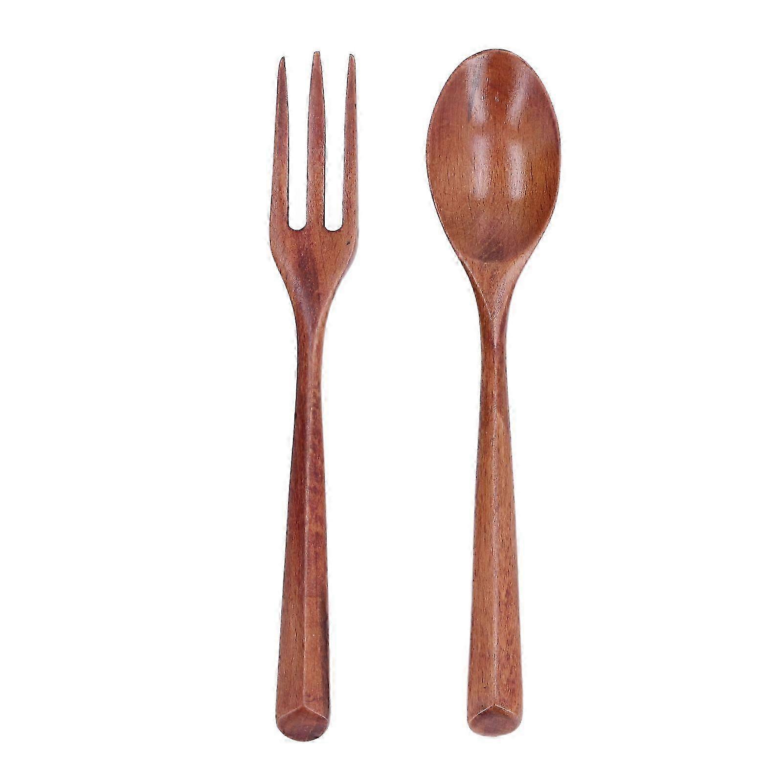 2pcs Wooden Fork Spoon Set Heatproof High Hardness Dinnerware Tableware for Childrens