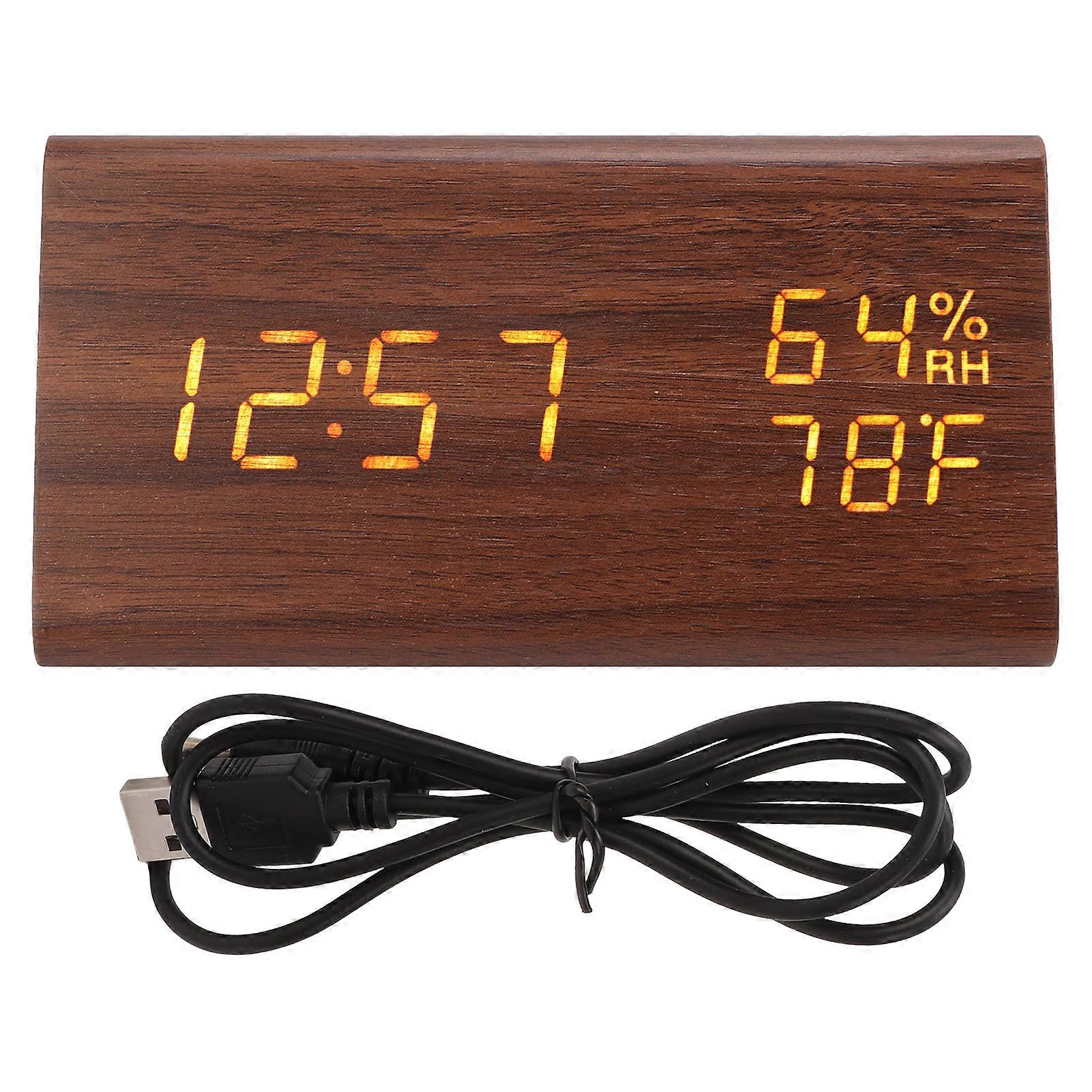 Triangular Wood Clock LED Digital Wide Screen Temperature Display 12/24 Hours Digital Desk Clock