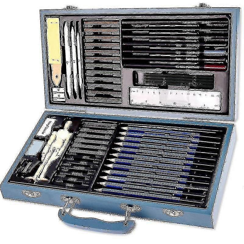 60-Piece Professional Sketching Pencil Set - Artists Drawing Kit with Graphite & Charcoal for Detailed Artwork_JC