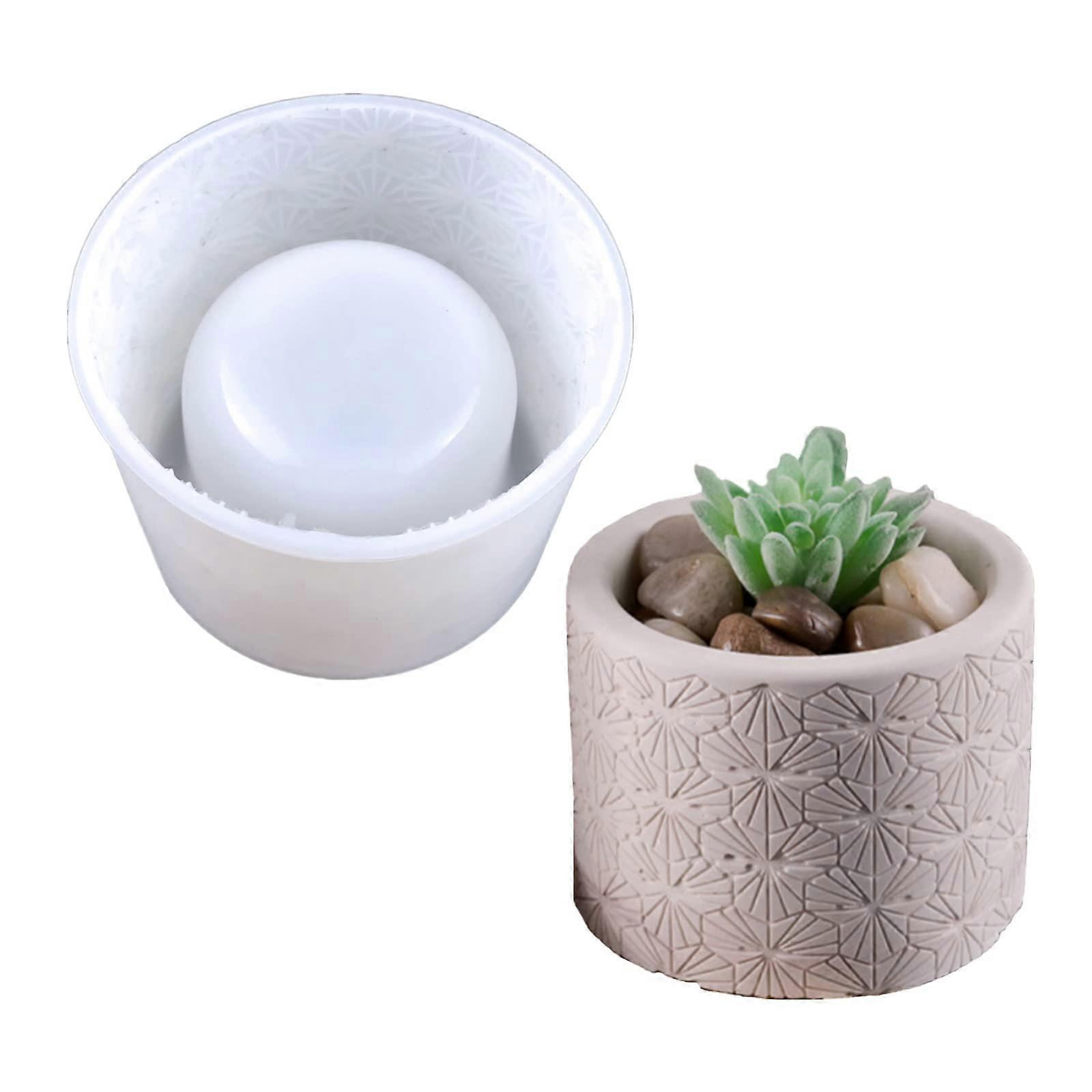 Retro Pattern Flower Pot Silicone Mold for Concrete Succulent Planters, Candle Holders, and Clay Craft Projects