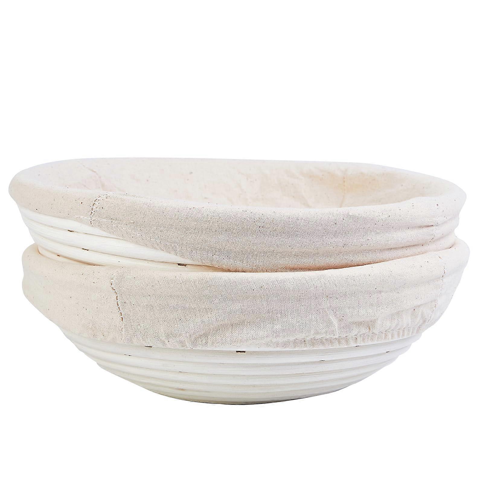 Bread Banneton Proofing Basket Set with Liner, Handmade Rattan Dough Rising Bowl, Round Shape, 2 Pieces