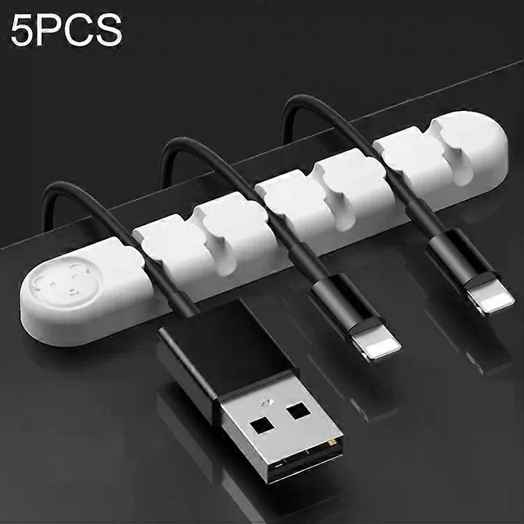 Bear Silicone Cable Organizer-5 PCS,6 Holes,White-White