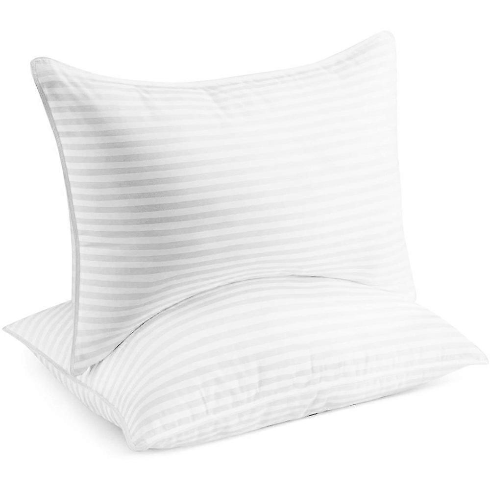 Striped Pillows Queen Size 20x28 Set of 2 | White Cooling Pillows for Side and Back Sleepers | Dorm Room Essentials