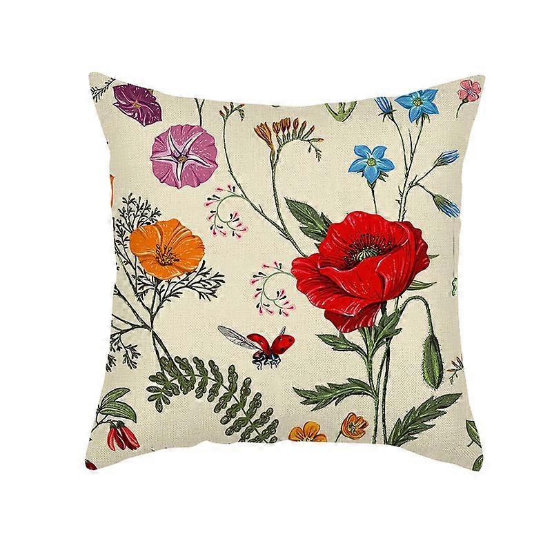 Set of 4 Floral Polyester Linen Throw Pillowcases