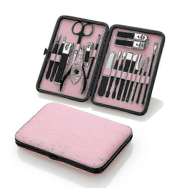 マニキュアセットプロネイルクリッパーキットペディキュアケアツール - ステンレススチールの女性グルーミングキット18 PC用旅行またはホーム(ピンク)