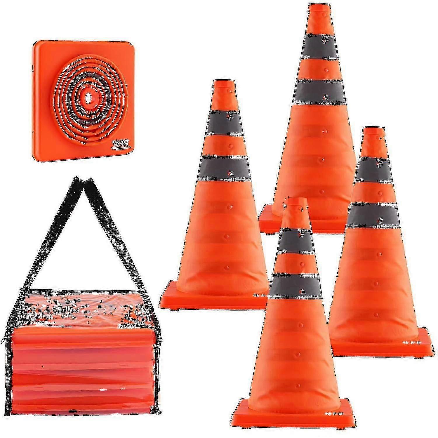 Safety Cones, 4 Pack 18 Inch Collapsible Traffic Cones, Construction Cones With Reflective Collars, Wide Base And A Storage Bag, For Traffic Control,[