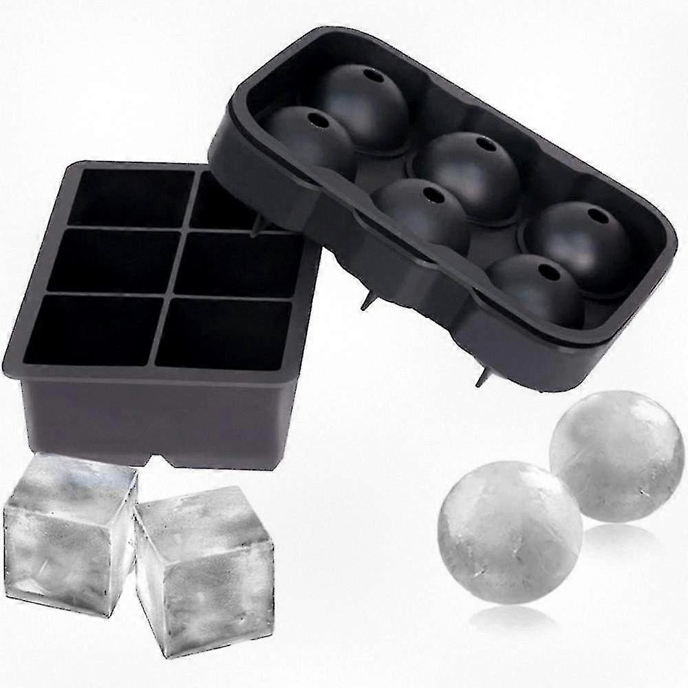 Set of 2 Ice Cube Trays for Making Large Square Whiskey Ice Balls and Cubes Molds