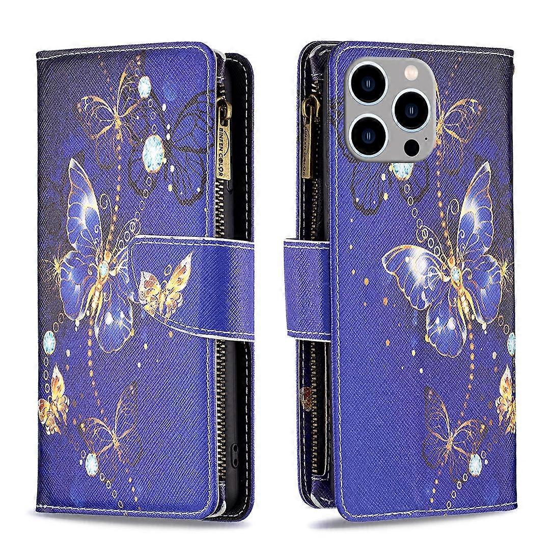 Colored Drawing Pattern Zipper Phone Leather Case