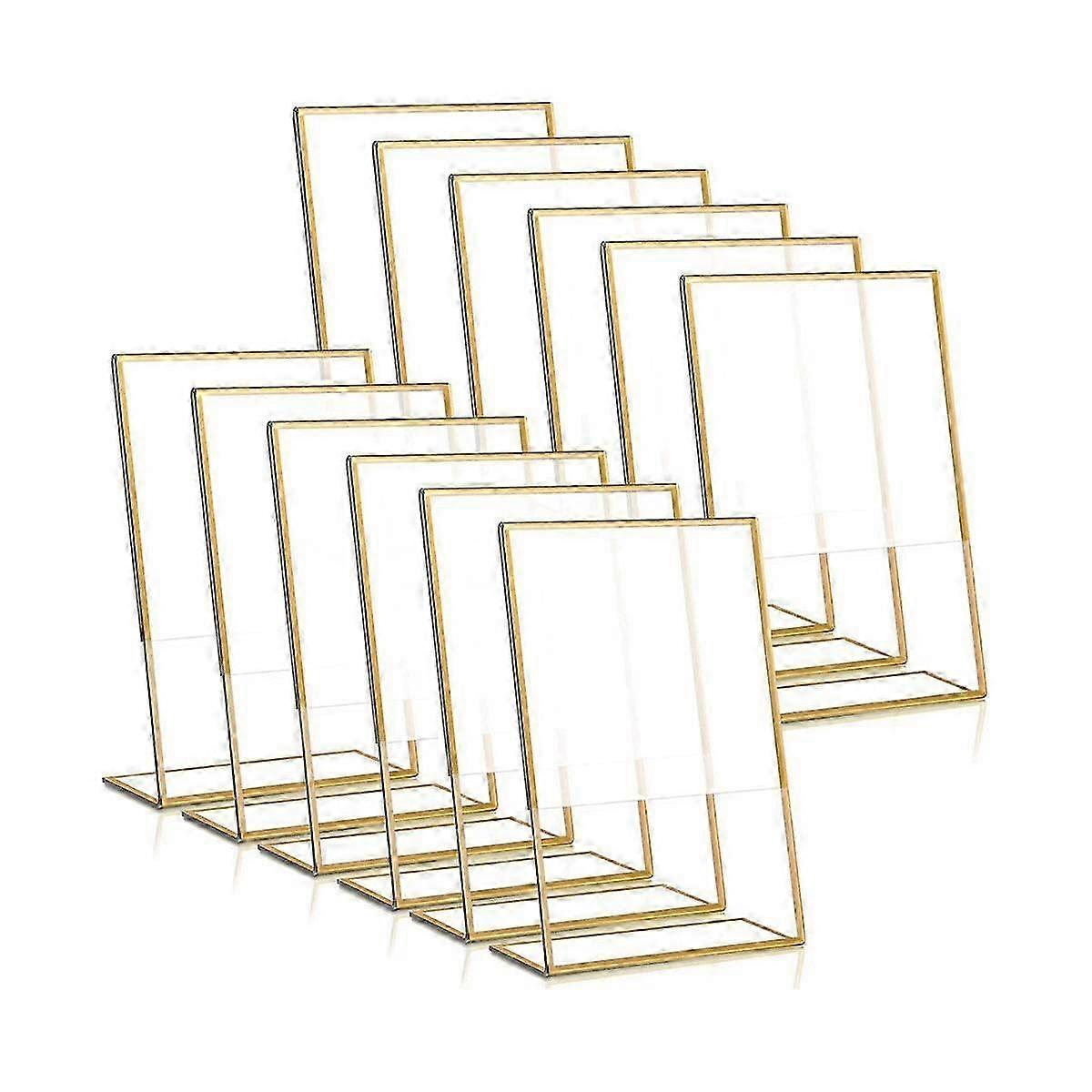 Lot de 12 supports de panneau en acrylique avec cadre doré, support de numéro de table de mariage, support de menu incliné double face, 4