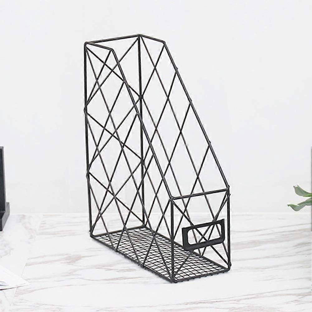 Book Organizer, iron grid, hollowedout file bookshelf, black, 2 Layer