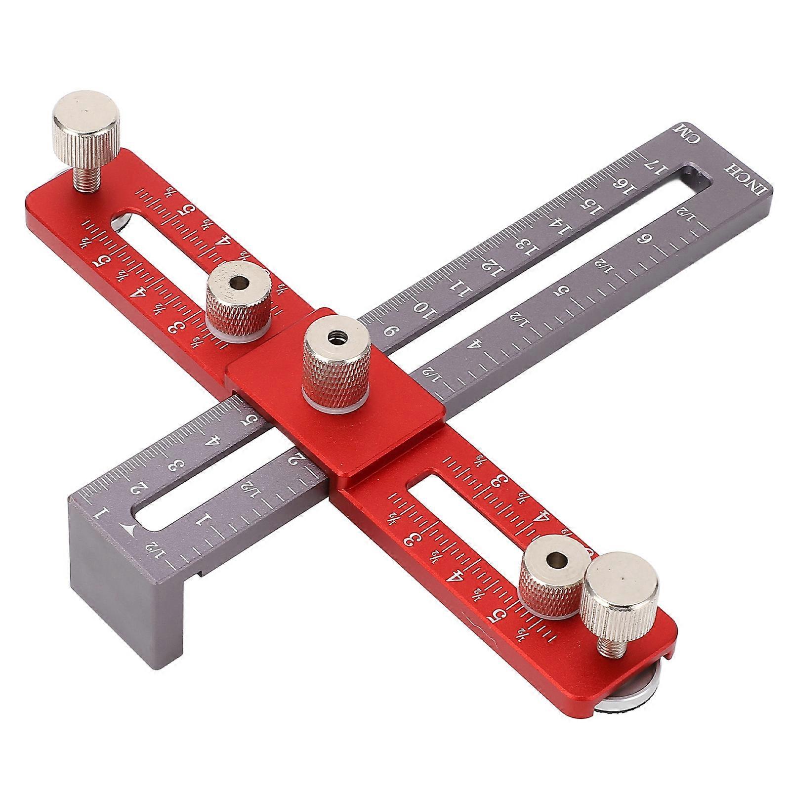 Cabinet Hardware Doweling Jig Adjustable Height Aluminum Alloy Cabinet Handle Hole Locator with 2 Drill Bits Red Gray 