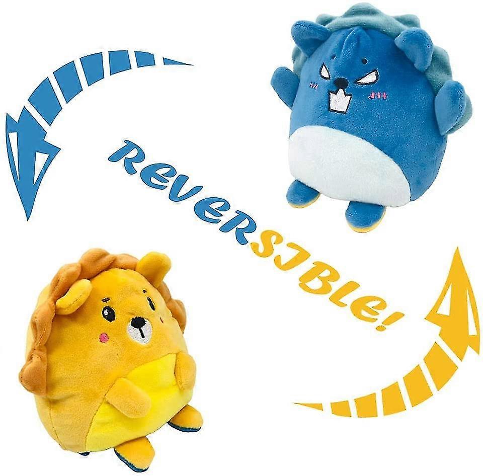 2025 Reversible Lion Stuffed Animal Plush Toy Reversible Mood Plushie Double-sided Flip Show Your Mood! (orange And Beige)
