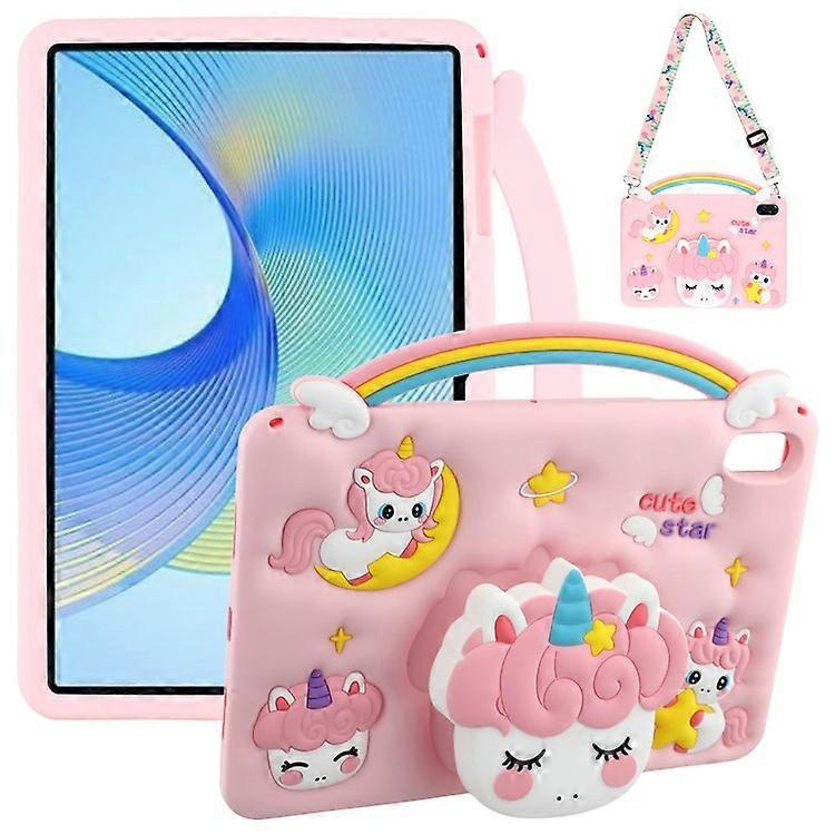 Compatible For Honor Pad X8a / X9 Case Handle Unicorn Retractable Kickstand Silicone Tablet Cover with Shoulder Strap