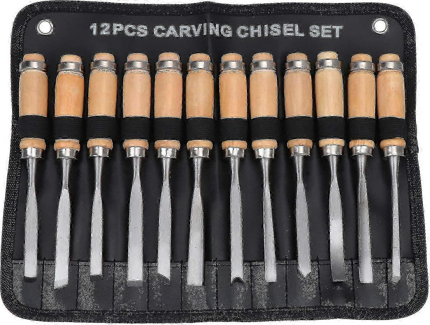 12-in-1 Woodworking Gouges Tools Set, Includes Hand Chisel for Various Crafting Projects