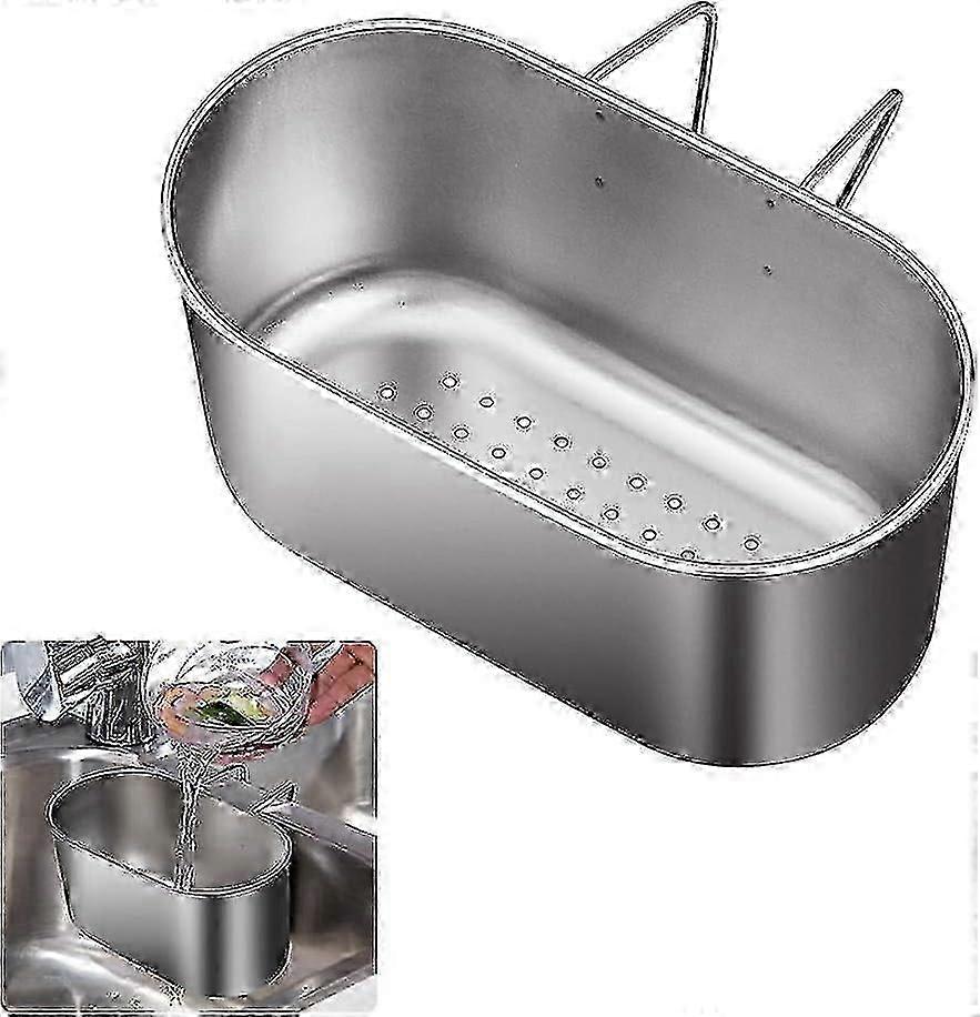 Rustfrit stål vask si kurv, multifunktion køkken madfanger filter dørslag, sølv