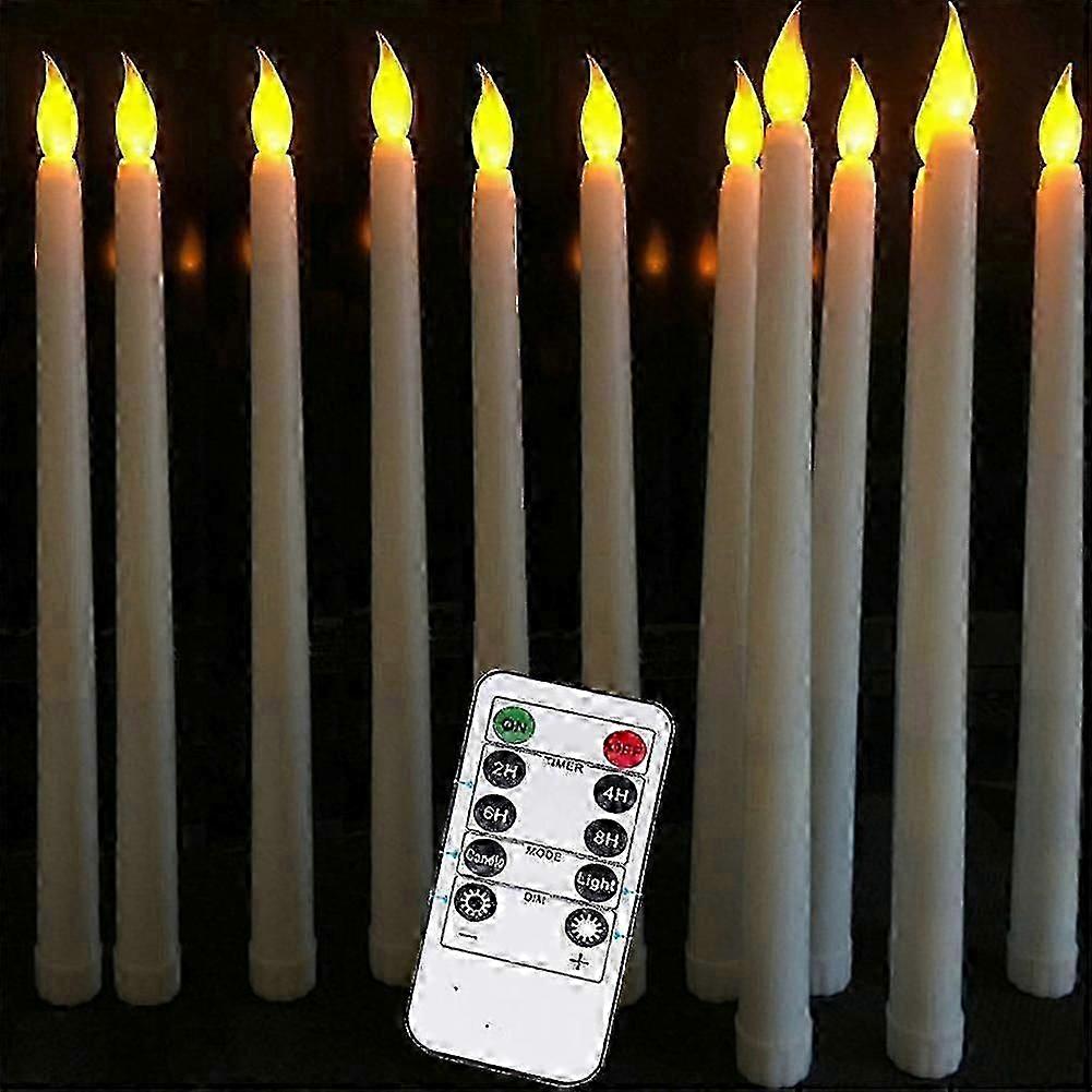 10-Piece Ivory Warm White LED Taper Candles with Remote, Smooth Wax Finish for Dining