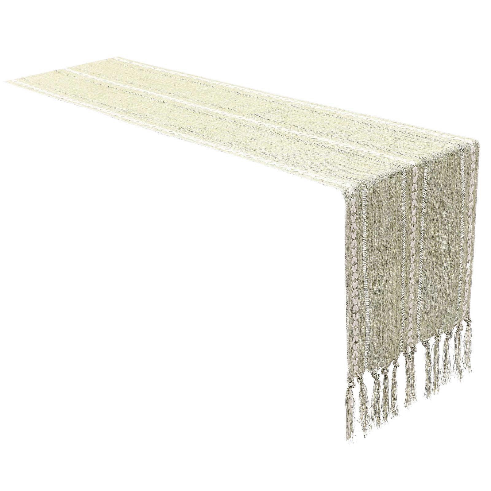 Retro Tassel Tablecloth Cotton Linen Rectangular Table Runner for Home Decorative Rustic Farmhouse Style 1Set