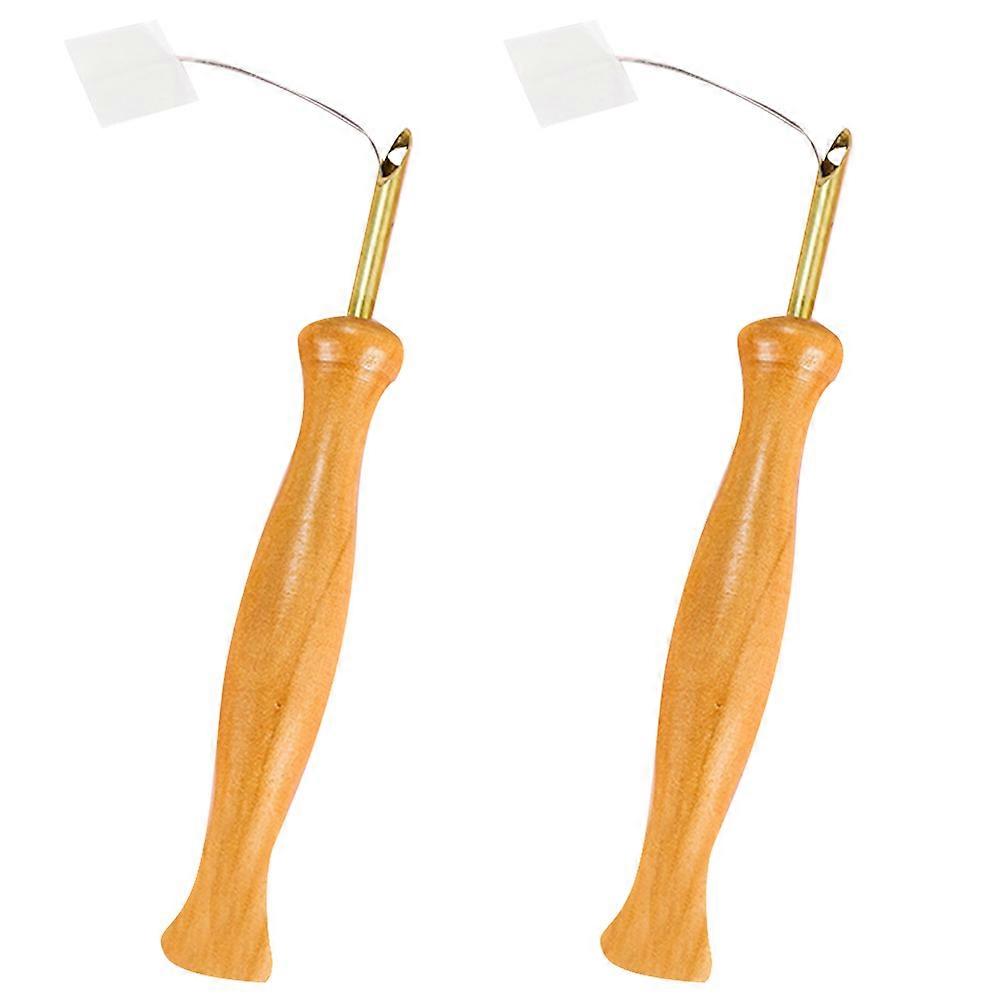 Sewing Accessories Wooden Handle Punch Needle Threader Set Embroidery Craft Tool 1Set Light Brown 11x2cm for People Who Love Sewing