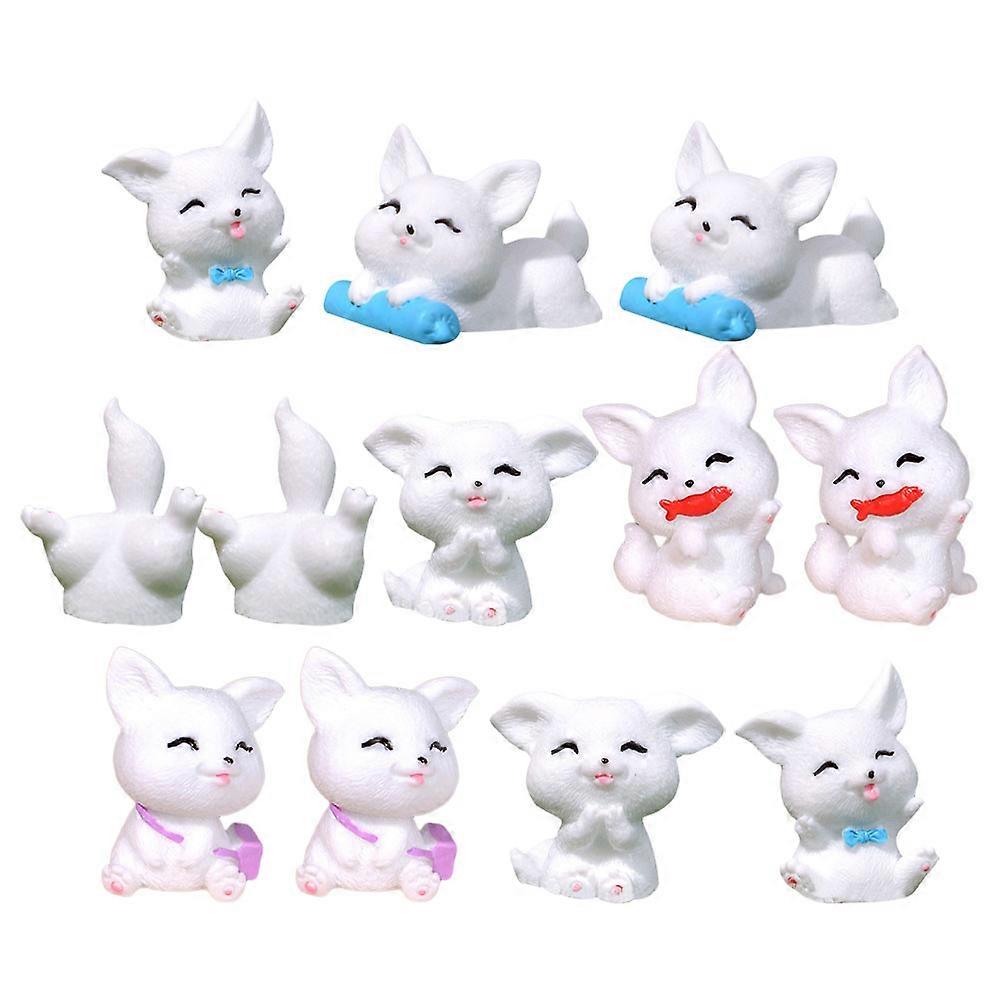 Mini Fox Model Animal Toys Photo Props Blue Bow Tie Resin 12Pcs