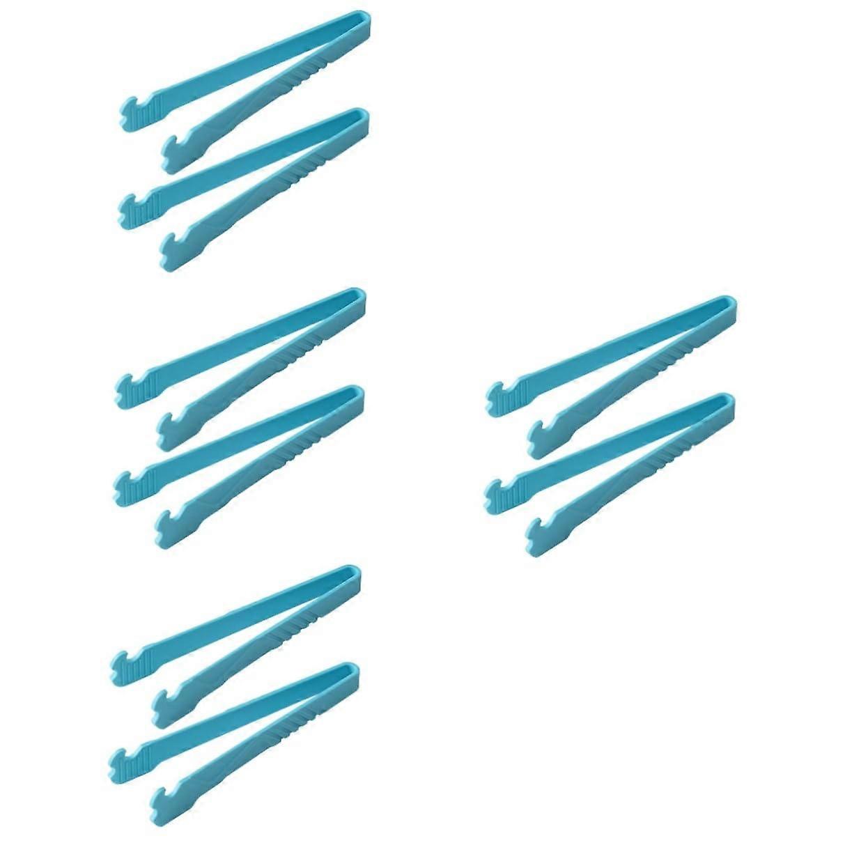 8 Pack Food Tongs Set Nylon Bread Clip Toast Clamp Sugar Cube Server for BBQ Grill Kitchen Blue