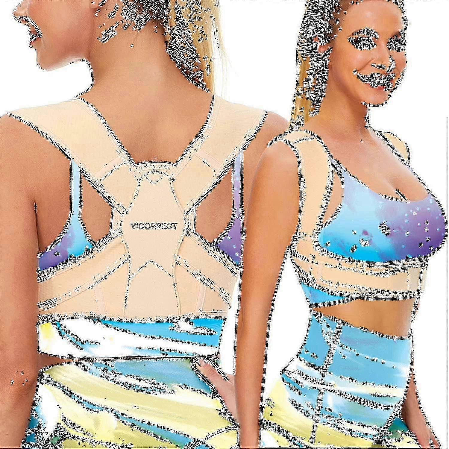 מתקן תנוחת Vicorrect לנשים וגברים, מתקן יציבה מתכוונן של מחליק הגב העליון ומתן הקלה בכאב מהצוואר, הכתף ו