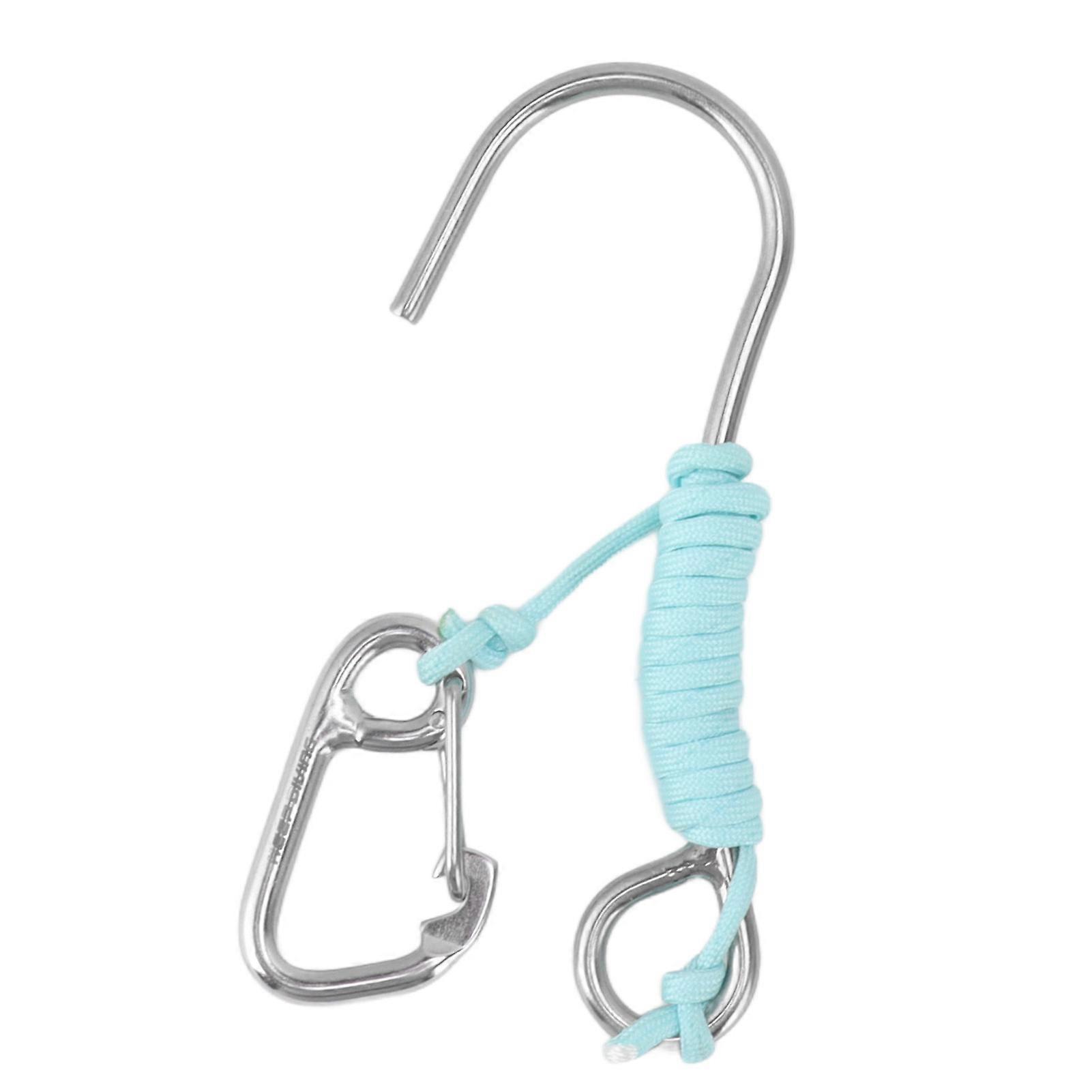 Diving Single Hook 316 Stainless Steel Anti Lost Reef Hook with Lanyard Glow in The Dark for Underwater Scuba Diving Blue