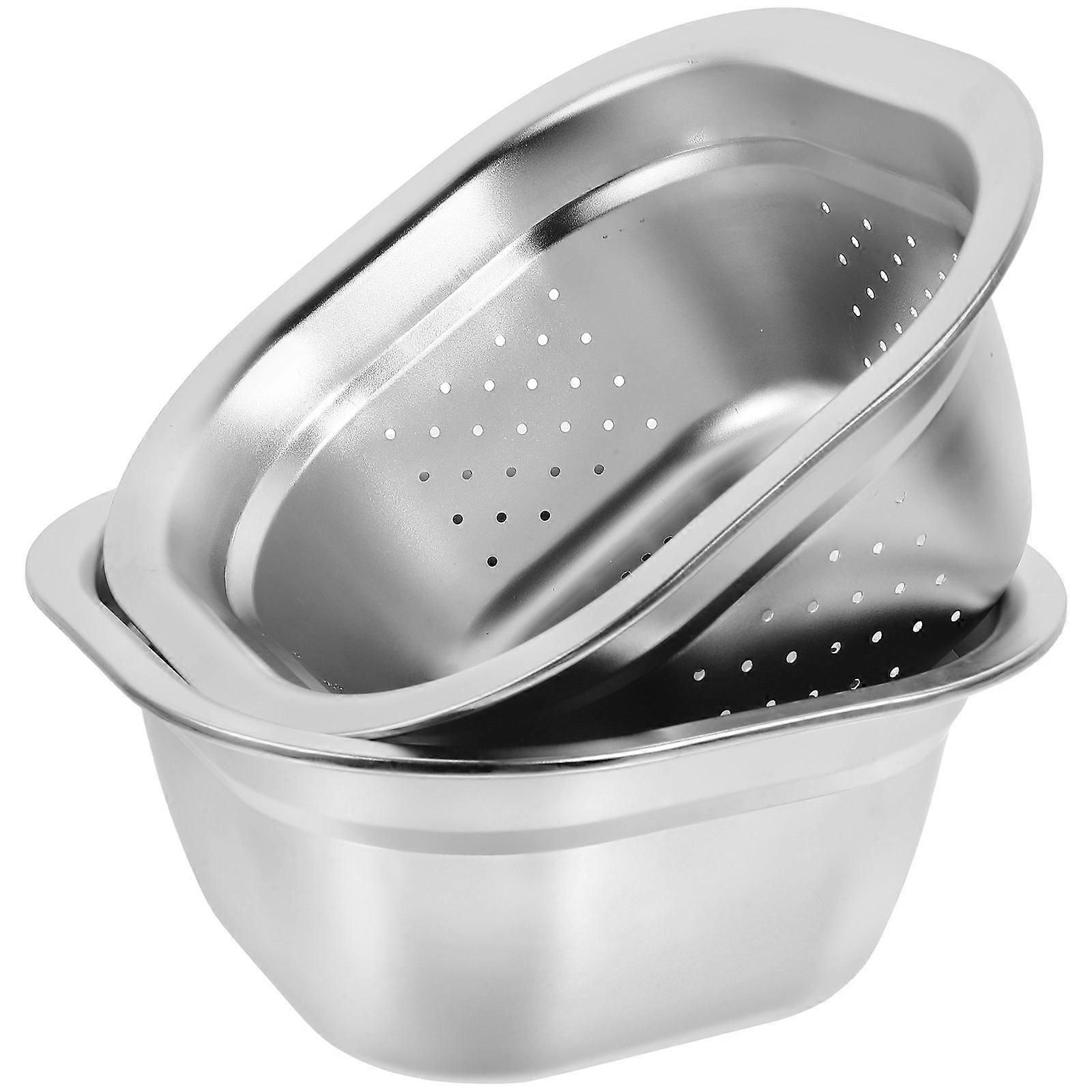 1 Set Fine Mesh Colander with Basin Mixing Bowl for Vegetable Fruit Drain Basket 26cm