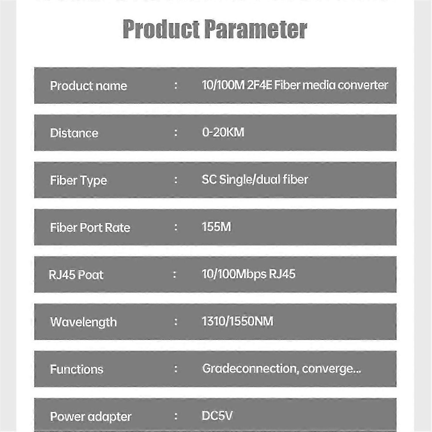 10/100M 2 Glasfaser-Ports 4 RJ45-Port-Glasfaser-Medienkonverter 1310nm/1550nm Singlemode-Simplex 20km SC EU