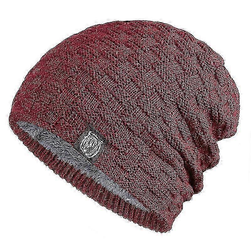 1 pcs Men's winter universal knitted cap (wine red)