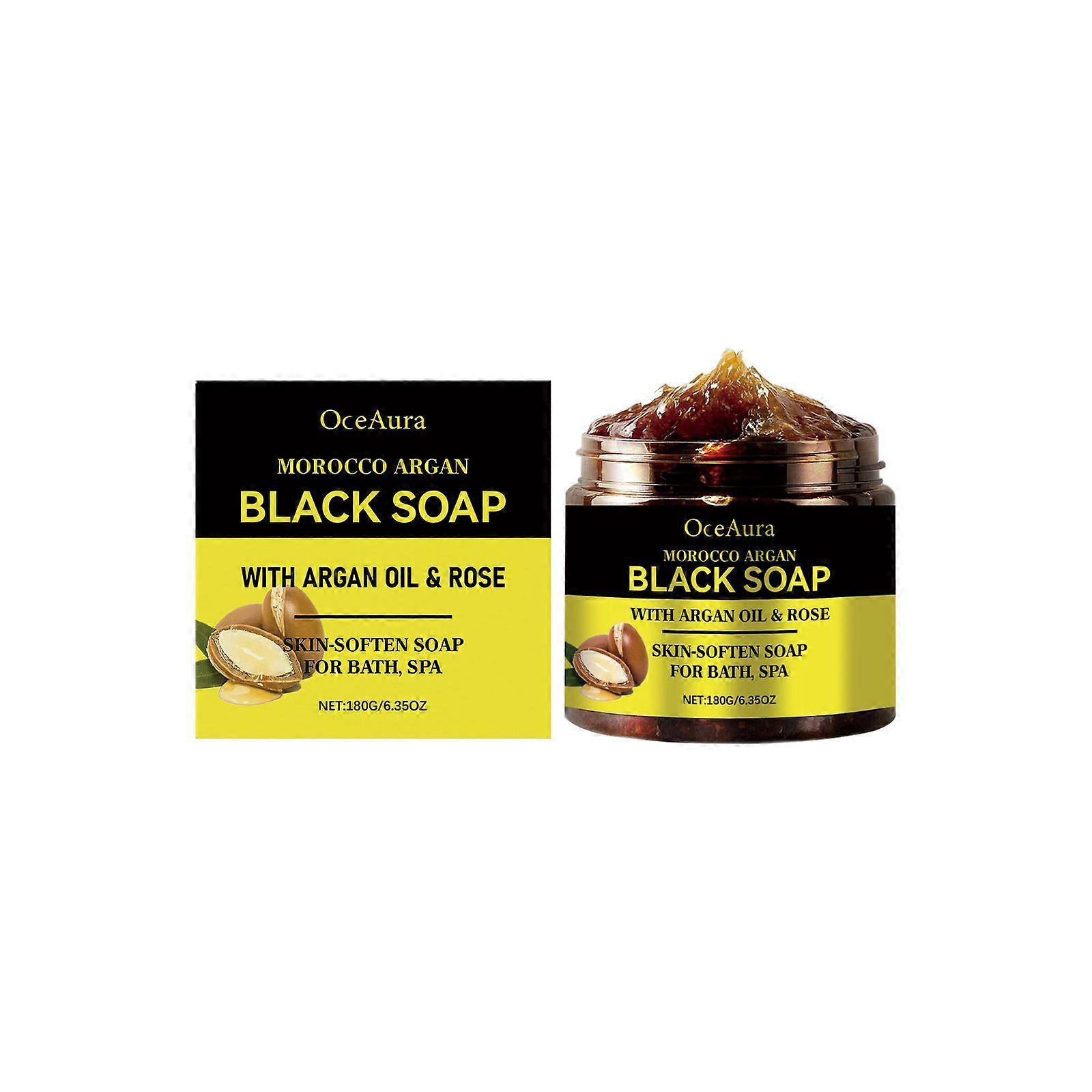 Moroccan Black Soap, Organic & Natural Exfoliating Body Soap for Hydration & Moisturizing, Deep Cleansing, Dead Skin Removal, 100% Pure for Face & Bod
