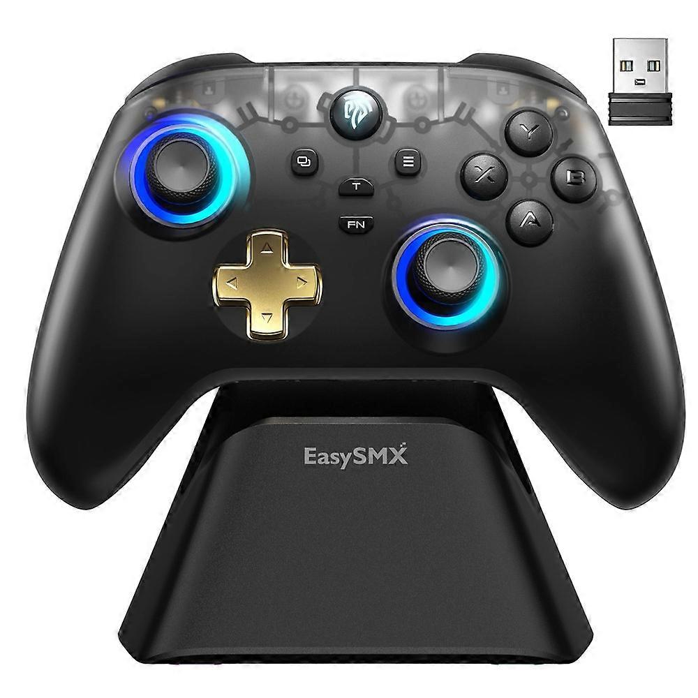 EASYSMX D05 Gaming Controller Dual Hall Sensor Bluetooth-Compatible / 2.4G Wireless / Wired RGB Gamepad with Charging Dock