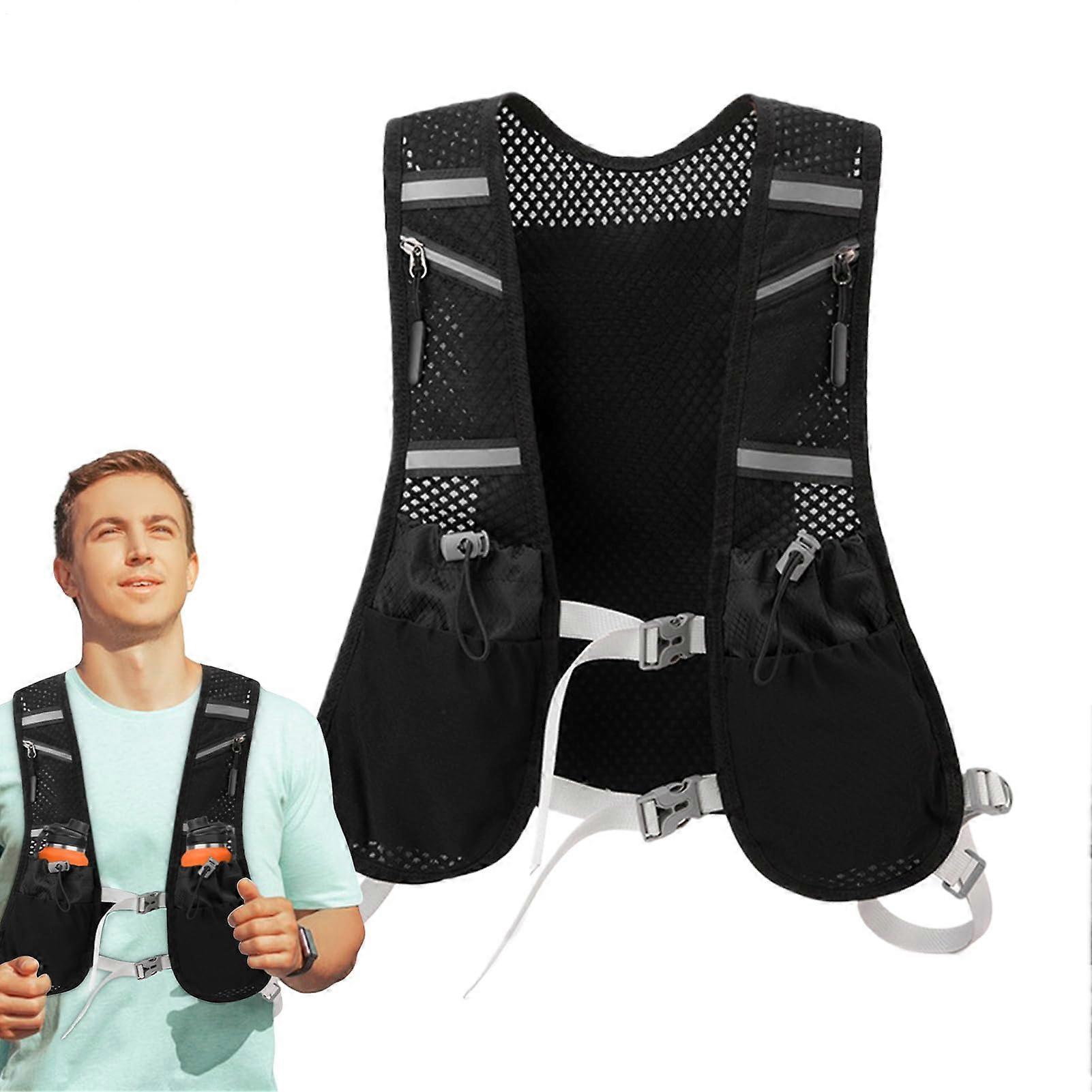 Running vest, reflective hydration backpack, soft bottle pockets, reflective straps, phone holder, 500 ml, for cycling, hiking, mountaineering.