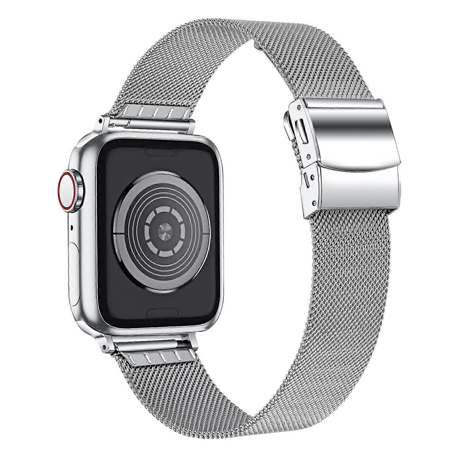 רצועת שעון ל-Apple Watch Series 10 Ultra 9 8 7 SE 6 5 4 3 2 1 46 מ"מ 49 מ"מ 45 מ"מ 44 מ"מ 42 מ"מ רצועת מתכת מילאנו עם אבזם כסף