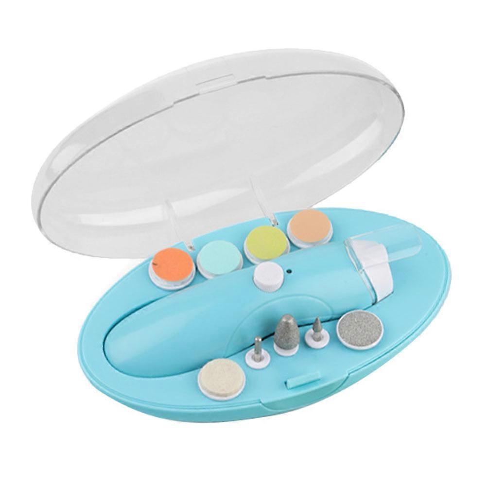 Blue Portable USB Charging Electric Nail File Kit for Home with 9in1 Grinding Head Compact Size