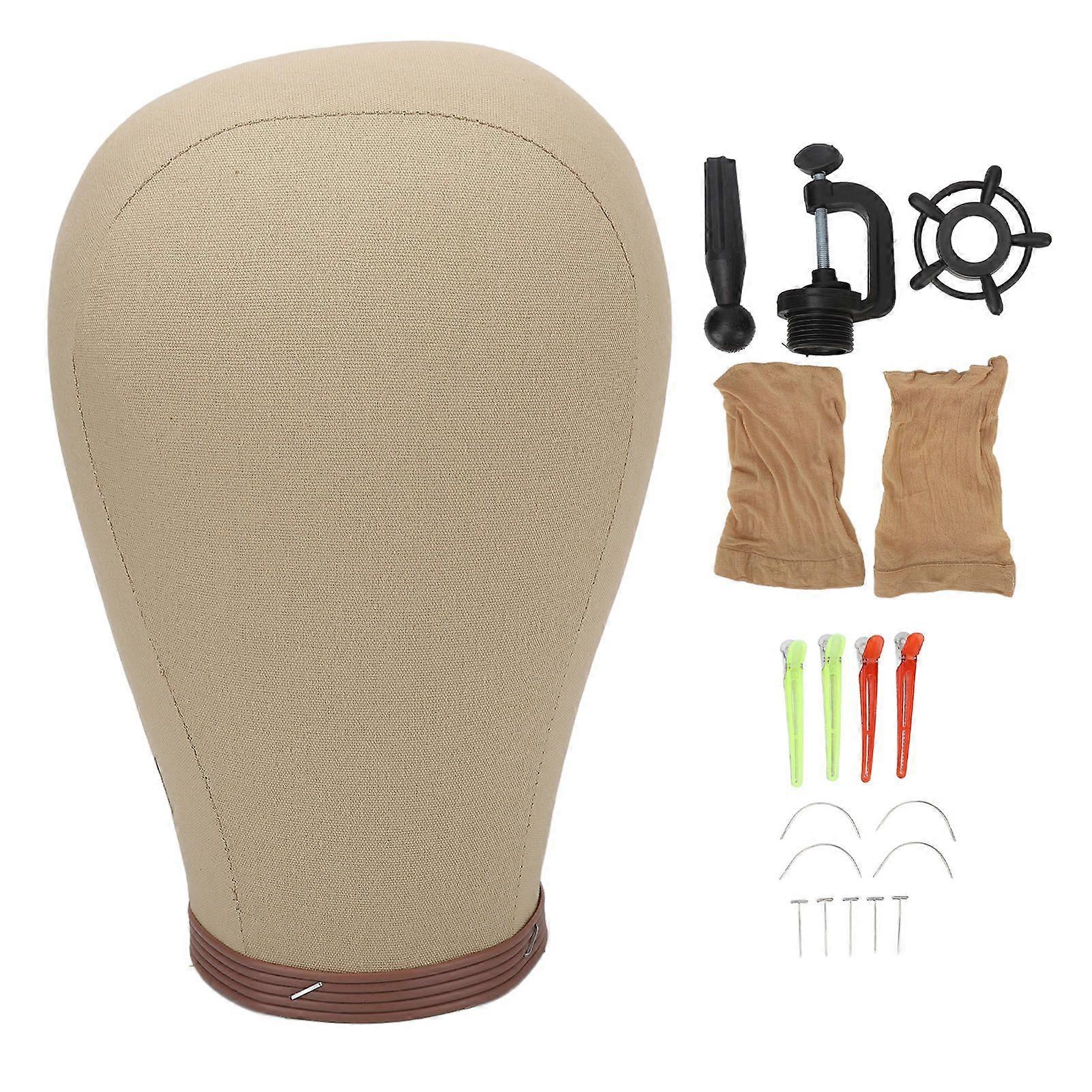 Canvas Block Head Set with Stand Needleable for Making Wigs Display Styling Mannequin 21inYMMR)