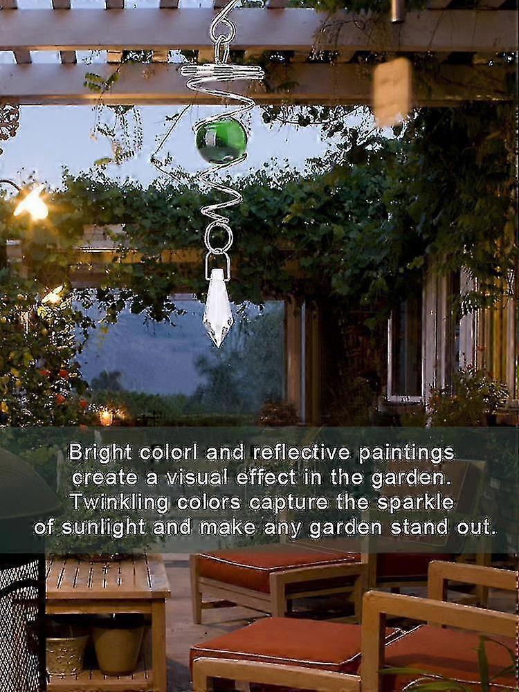 Nordic Style Stainless Steel Wind Chime with Gazing Ball, Rotating Spiral Tail, Longevity Symbol, Outdoor Patio Decor