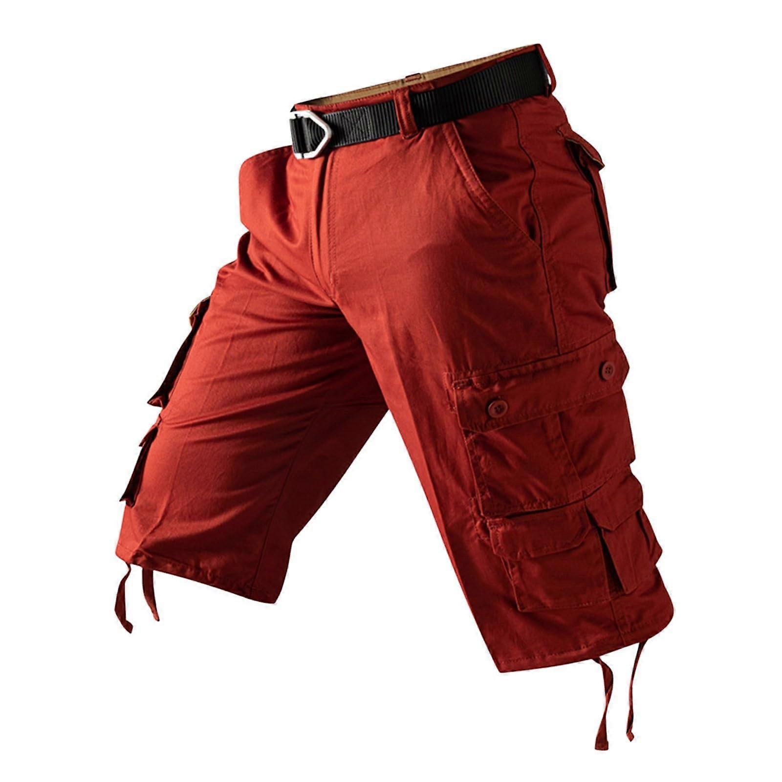 Herren Cargo Shorts Plain Bermuda Casual MultiPocket Leisure Pants