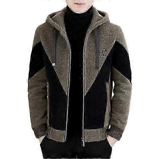 Hooded Color Matching Jacket for Men - Thick Loose Drawstring Cardigan with Zipper Closure, Long Sleeve Warm Plus Size Coat for Fall & Winte