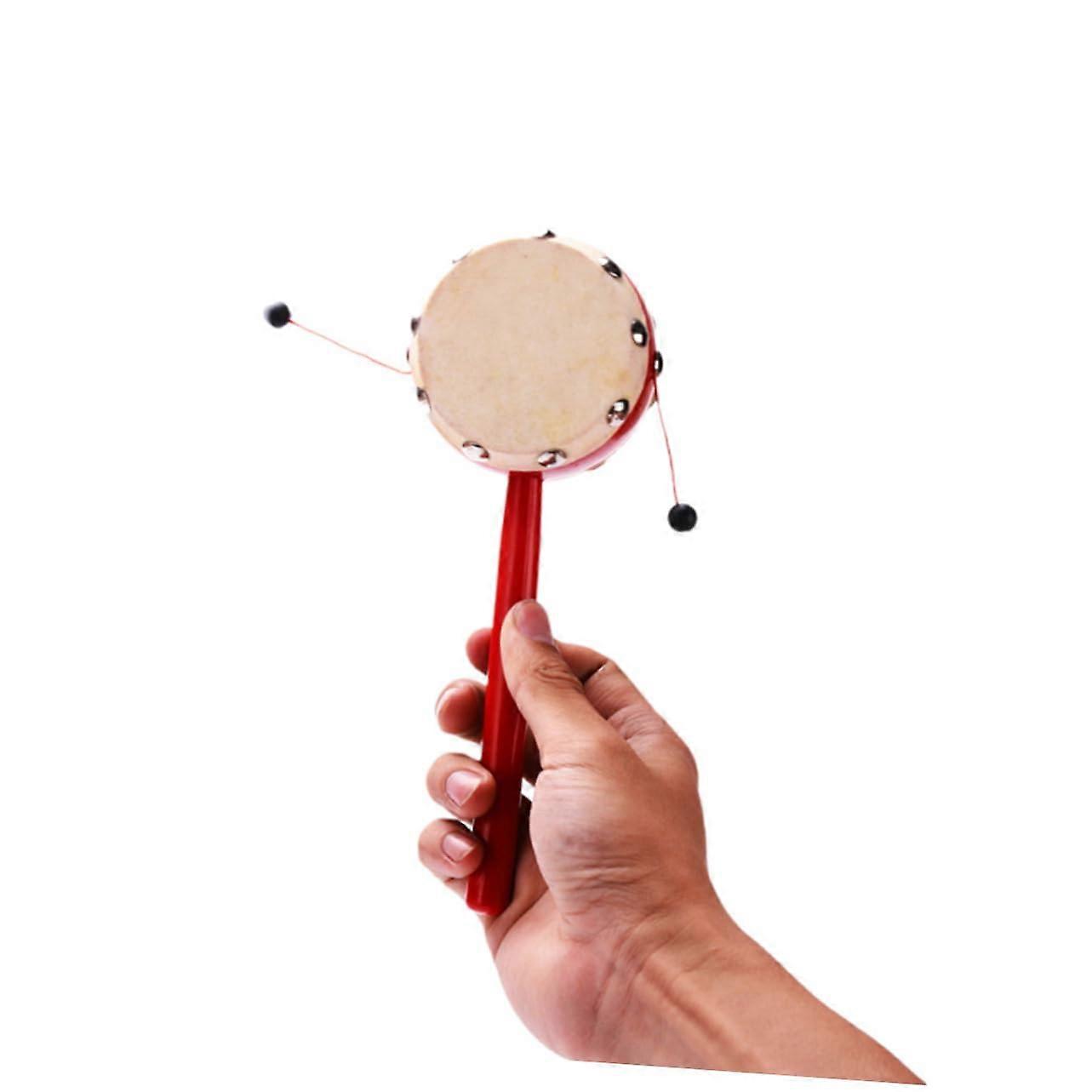 "2 Pack Sheep Leather Tambourine with Wooden Handle Musical Instruments for Kids - Enhance Hearing and Hand-Eye Coordination"