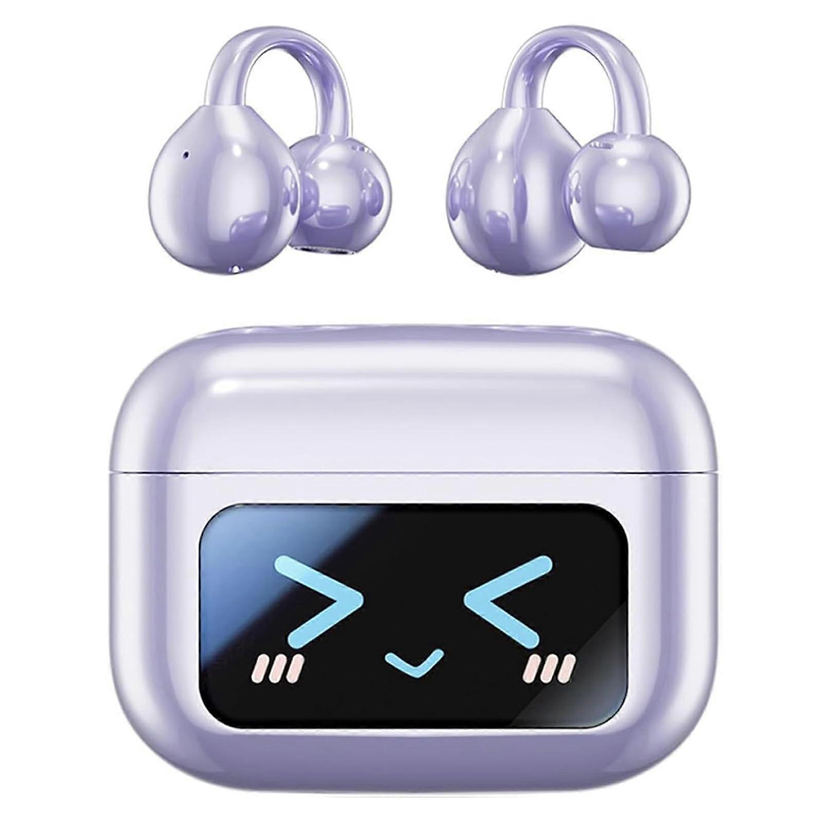 M100 Clip-On Ear Headphones, Bluetooth 5.4 Wireless with Active Noise Cancelling, Touch Screen, Open Ear Design, Purple