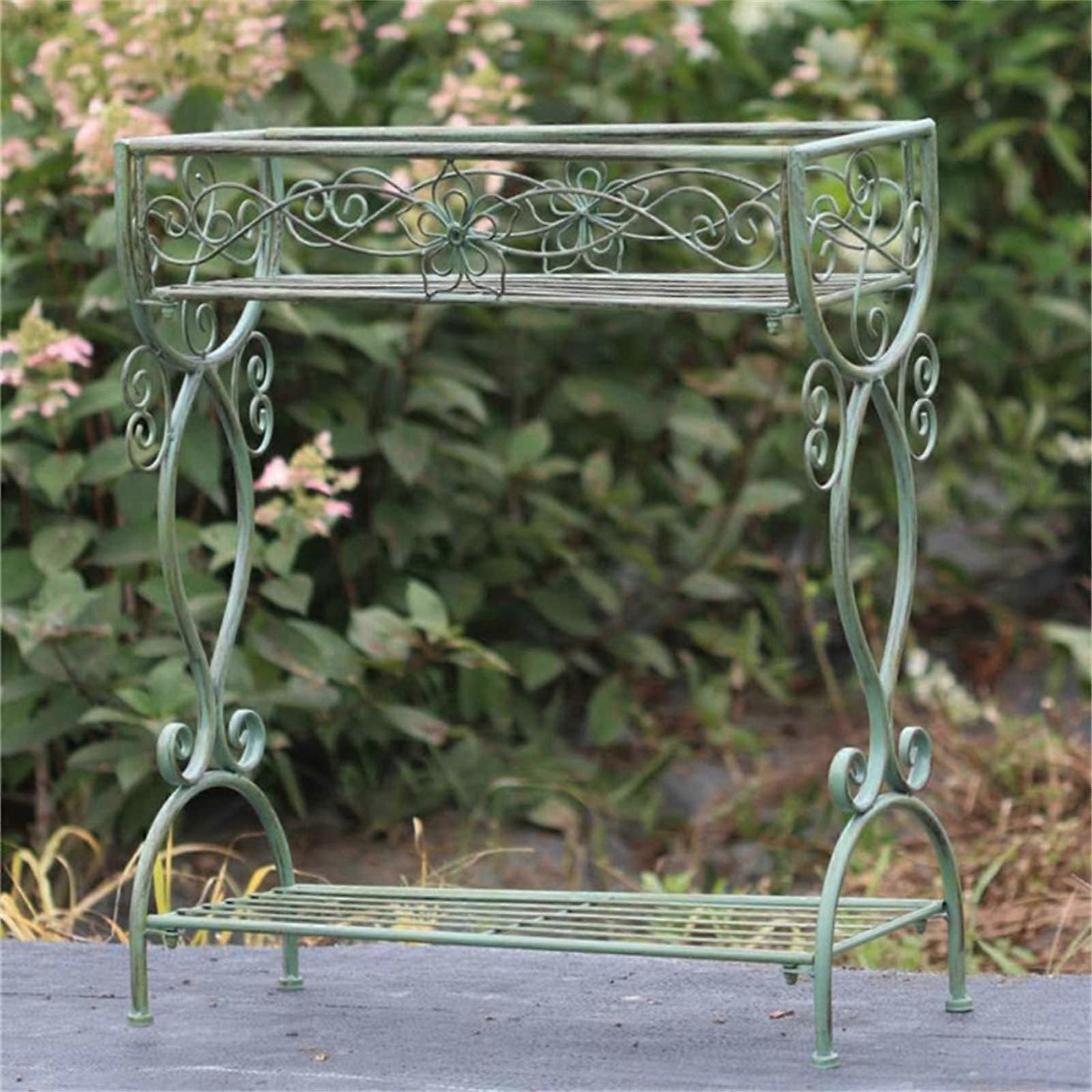 Double Flower Trough Combination Stand Sturdy Wrought Iron Plant Stand with Removable Pot Rack Durable Flower Pot Holder (Color: B)
